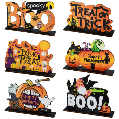 Halloween Wooden Pendant Ornaments — Pumpkin, Ghost & Trick-or-Treat Door & Party Decor