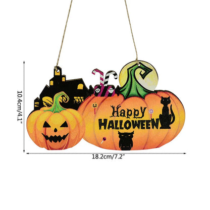 Halloween Wooden Pendant Ornaments — Pumpkin, Ghost & Trick-or-Treat Door & Party Decor