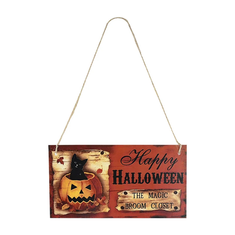 Halloween Wooden Pendant Ornaments — Pumpkin, Ghost & Trick-or-Treat Door & Party Decor