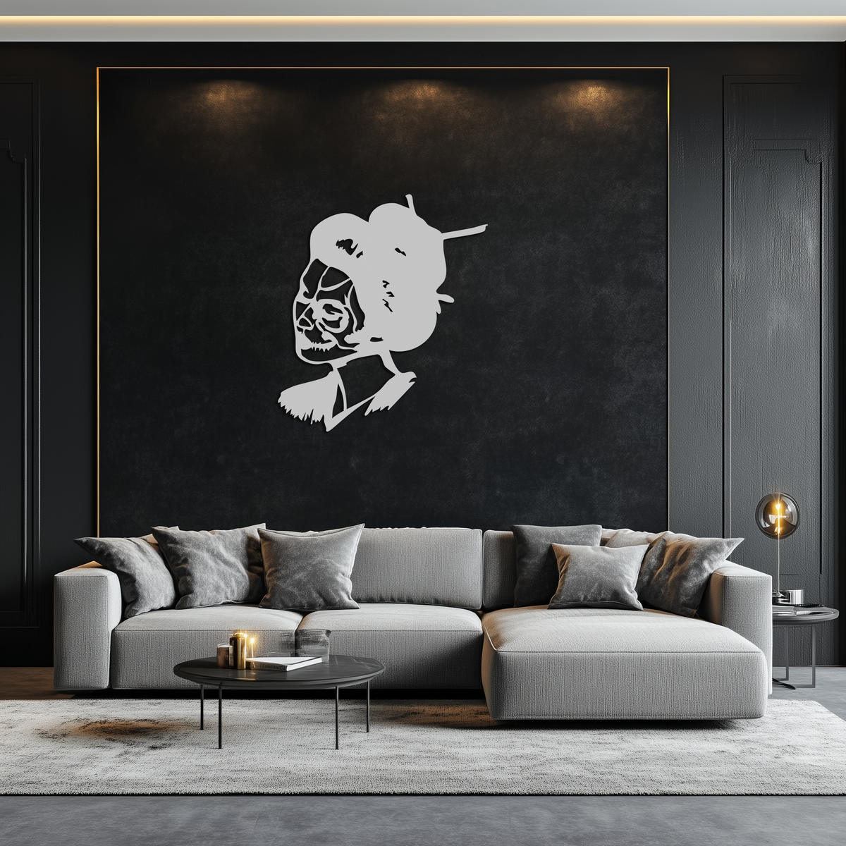 Geisha Skull Fusion Metal Wall Art – Japanese Gothic Home Decor- KAF575