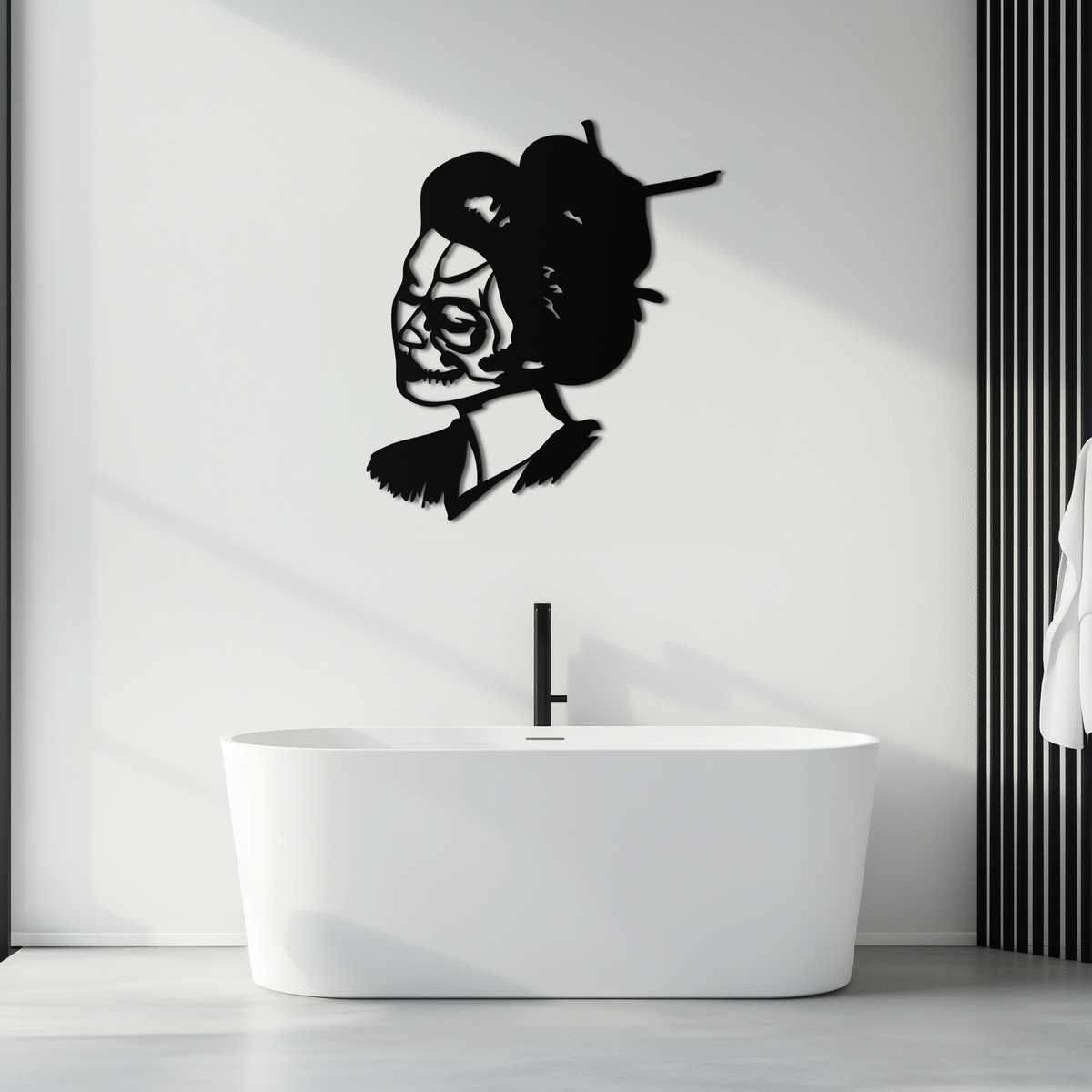 Geisha Skull Fusion Metal Wall Art – Japanese Gothic Home Decor- KAF575