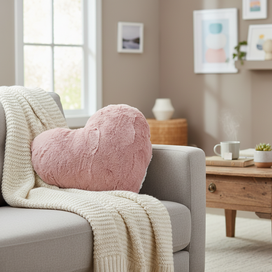 Faux Fur Pink Heart Shape Throw Pillow