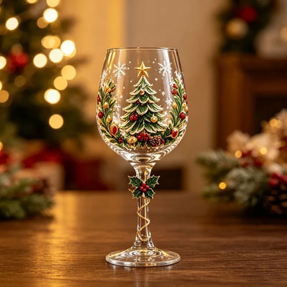 Christmas Snowflake Stemmed Wine Goblet — Luxury Holiday Art Glassware