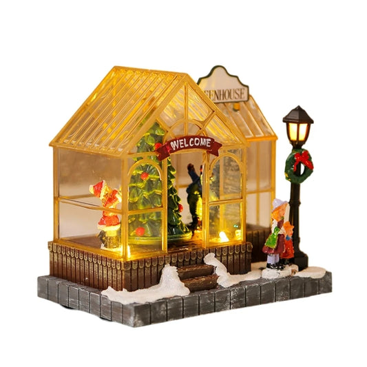 Christmas Musical Greenhouse Ornament – LED Lighted Rotating Village Figurine