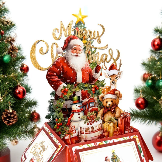 3D Pop-Up Christmas Greeting Card — Santa & Reindeer with Envelope