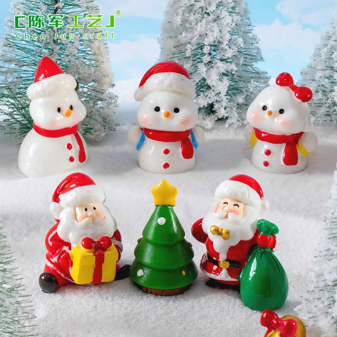 Christmas Resin Miniature Figurines – Santa, Elk & Snowman Holiday Décor Statues