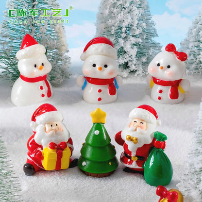 Christmas Resin Miniature Figurines – Santa, Elk & Snowman Holiday Décor Statues