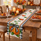 Fall Pumpkin Table Runner Black White Buffalo Plaid Edge, Autumn Harvest Bow Pumpkin Print Tablecloth, Thanksgiving Dining Table