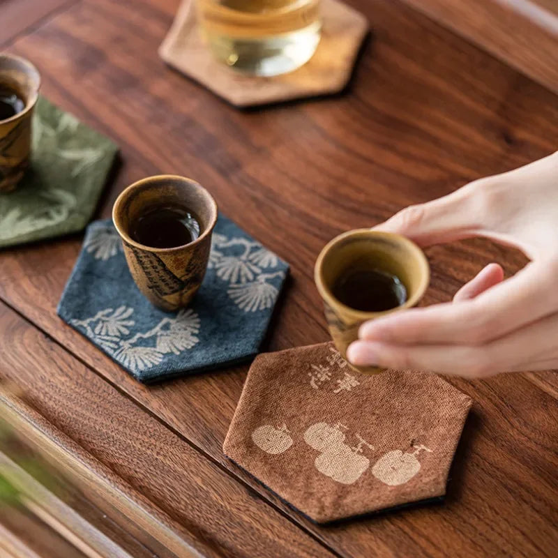 Vintage Embroidery Tea Coasters — Insulated Cup Holders for Tea Accessories