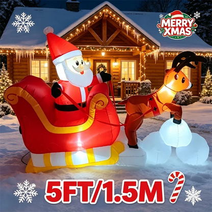 5 Ft Inflatable Santa Claus Riding Sleigh – LED Lighted Outdoor Christmas Yard Decoration