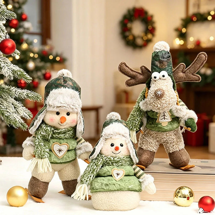 Christmas Snowman & Reindeer Scene Figurines — Holiday Shelf & Tabletop Decor