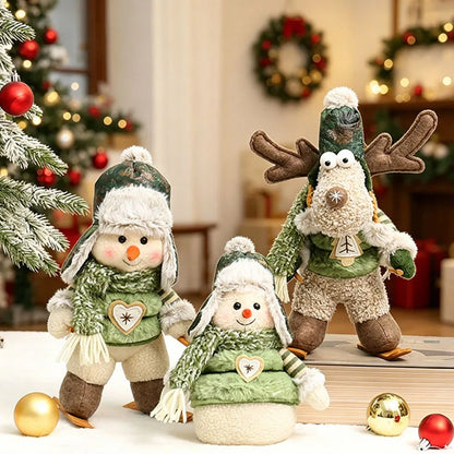 Christmas Snowman & Reindeer Scene Figurines — Holiday Shelf & Tabletop Decor