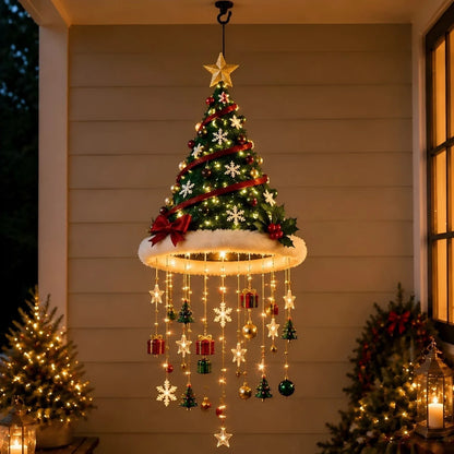 Christmas Santa Hat LED Hanging Light – Warm Glowing Chandelier String Light for Stairs & Home