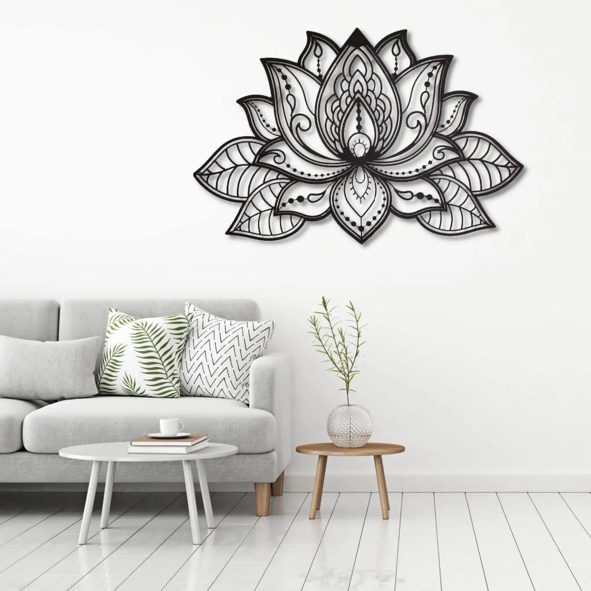 Lotus Flower Mandala Metal Wall Art — Large Black Home Decor