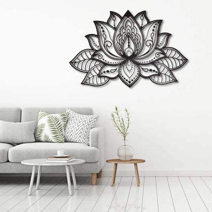 Lotus Flower Mandala Metal Wall Art — Large Black Home Decor