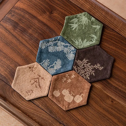 Vintage Embroidery Tea Coasters — Insulated Cup Holders for Tea Accessories