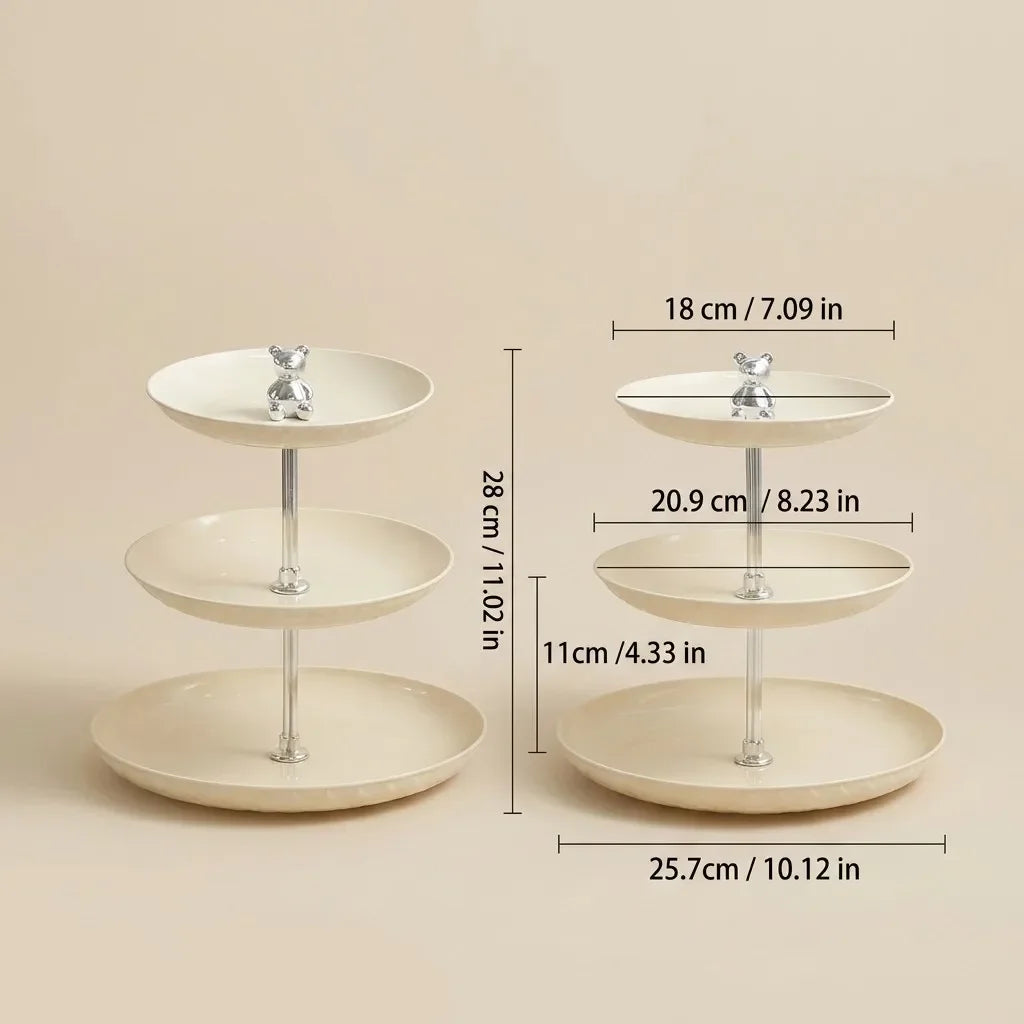 2/3 Tier Serving Tray Cake Stand Reusable Plastic Plates Serving Dishes Dessert Plate Fruit Bowl Snack Dish PET Food Tray Handle