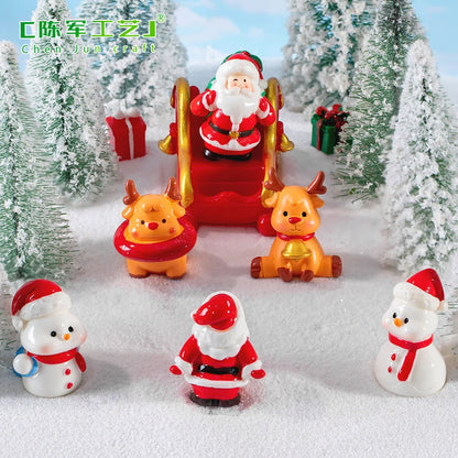 Christmas Resin Miniature Figurines – Santa, Elk & Snowman Holiday Décor Statues