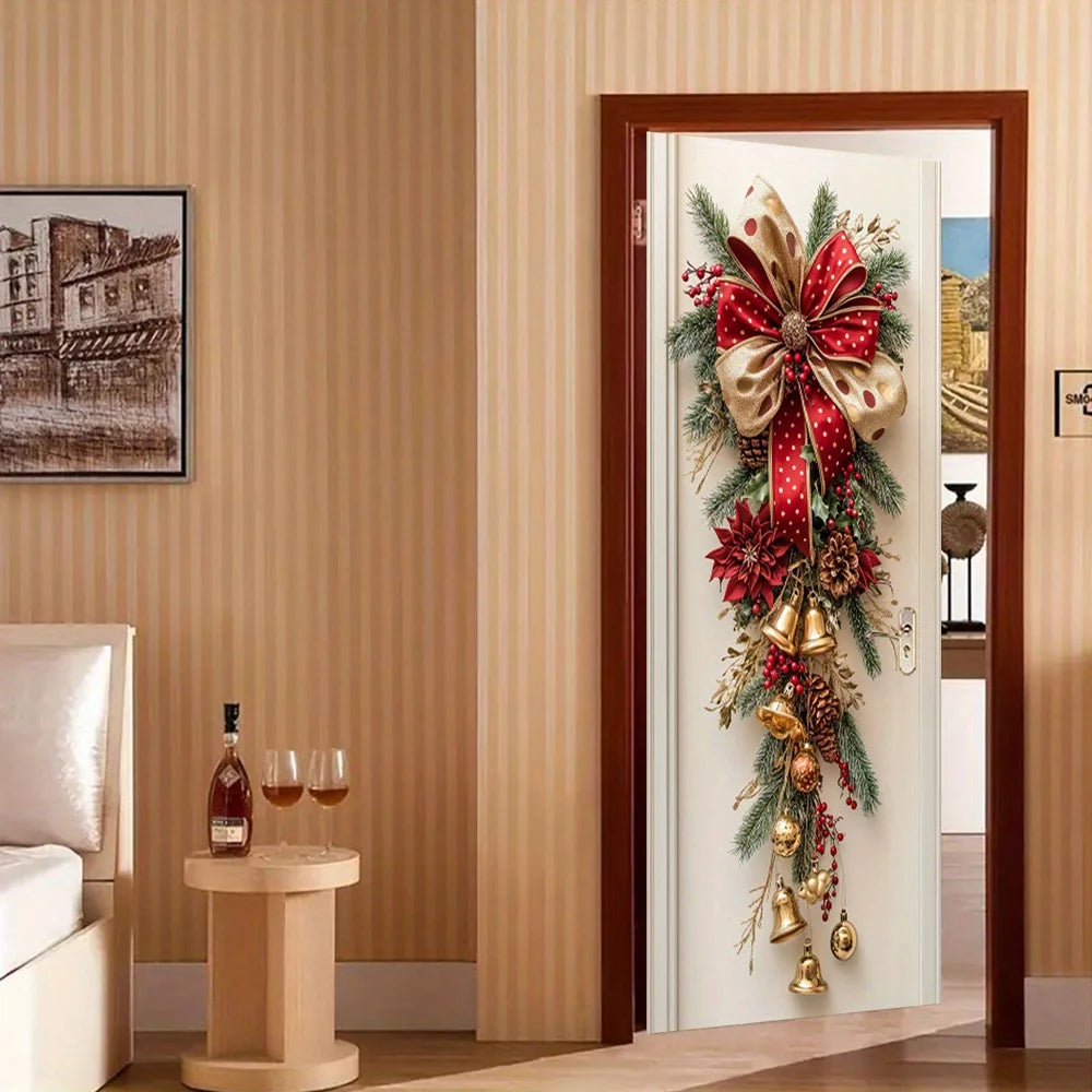 Christmas Red Bells & Greenery Wall Hanging — Holiday Door Decoration