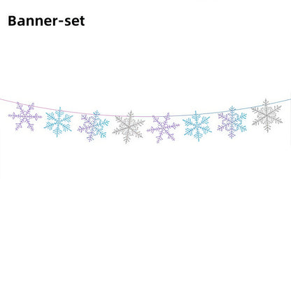 Christmas Snowflake Party Supplies Tableware Set Cups Plates Napkins Tablecloth Blue Purple Snowflake Birthday Decoration Props