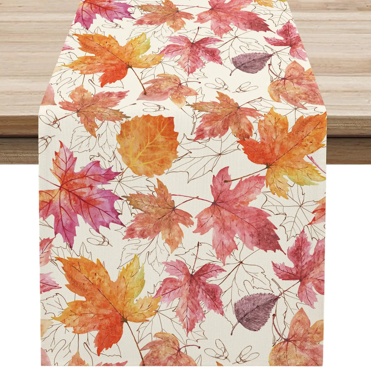 Fall Table Runner Printed Thanksgiving Maple Leaf Linen Runners, Seasonal Autumn Holiday Table Decor for Kitchen, Dining, Party