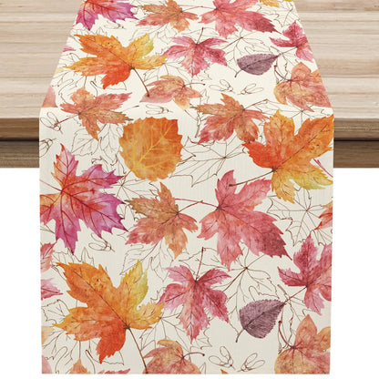 Fall Table Runner Printed Thanksgiving Maple Leaf Linen Runners, Seasonal Autumn Holiday Table Decor for Kitchen, Dining, Party
