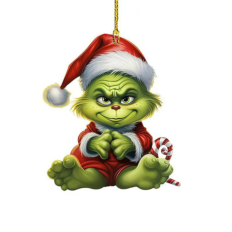 Green Character Christmas Tree Ornament Set — 12-Piece Acrylic Holiday Pendants