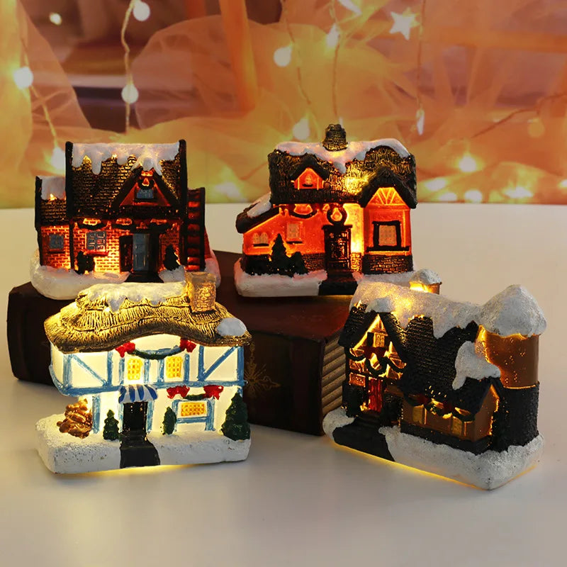 Christmas Resin Miniature House Ornament – Xmas Village Tabletop Figurine Décor