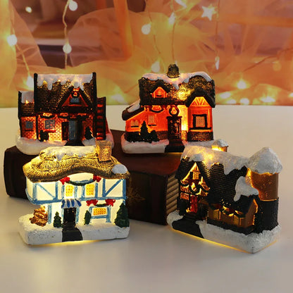 Christmas Resin Miniature House Ornament – Xmas Village Tabletop Figurine Décor