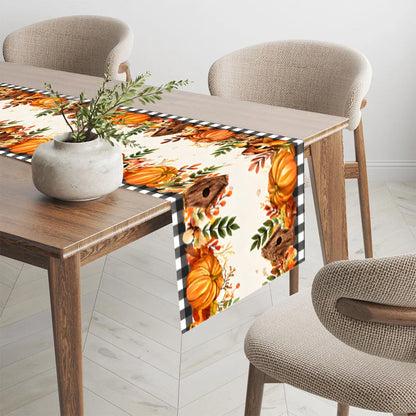 Fall Thanksgiving Table Runner Pumpkin Maple Leaf Black Buffalo Plaid Table Decor Autumn Harvest Holiday Kitchen Dining Table Ru