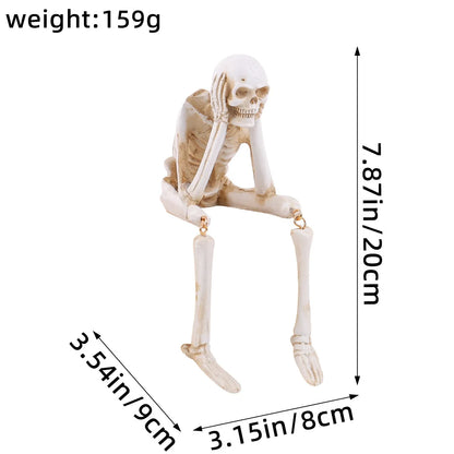 See No Evil Skeleton Figurine Set — Resin Skull Bookshelf & Halloween Decor