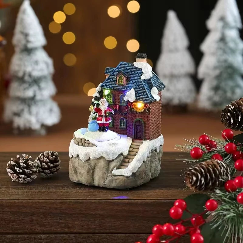 Christmas Lighted Music Box – Resin Santa Ornament for Home, Café & Holiday Gifting