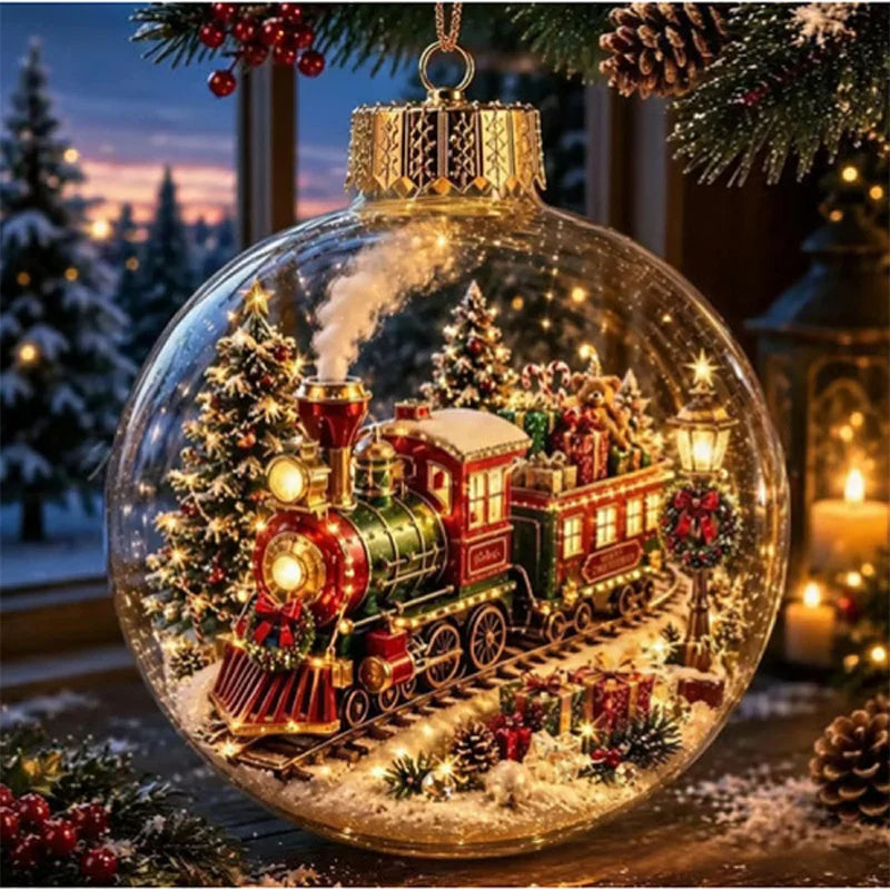 Clear Christmas Diorama Glowing Bauble Ornament — Holiday Scene Tree Decoration