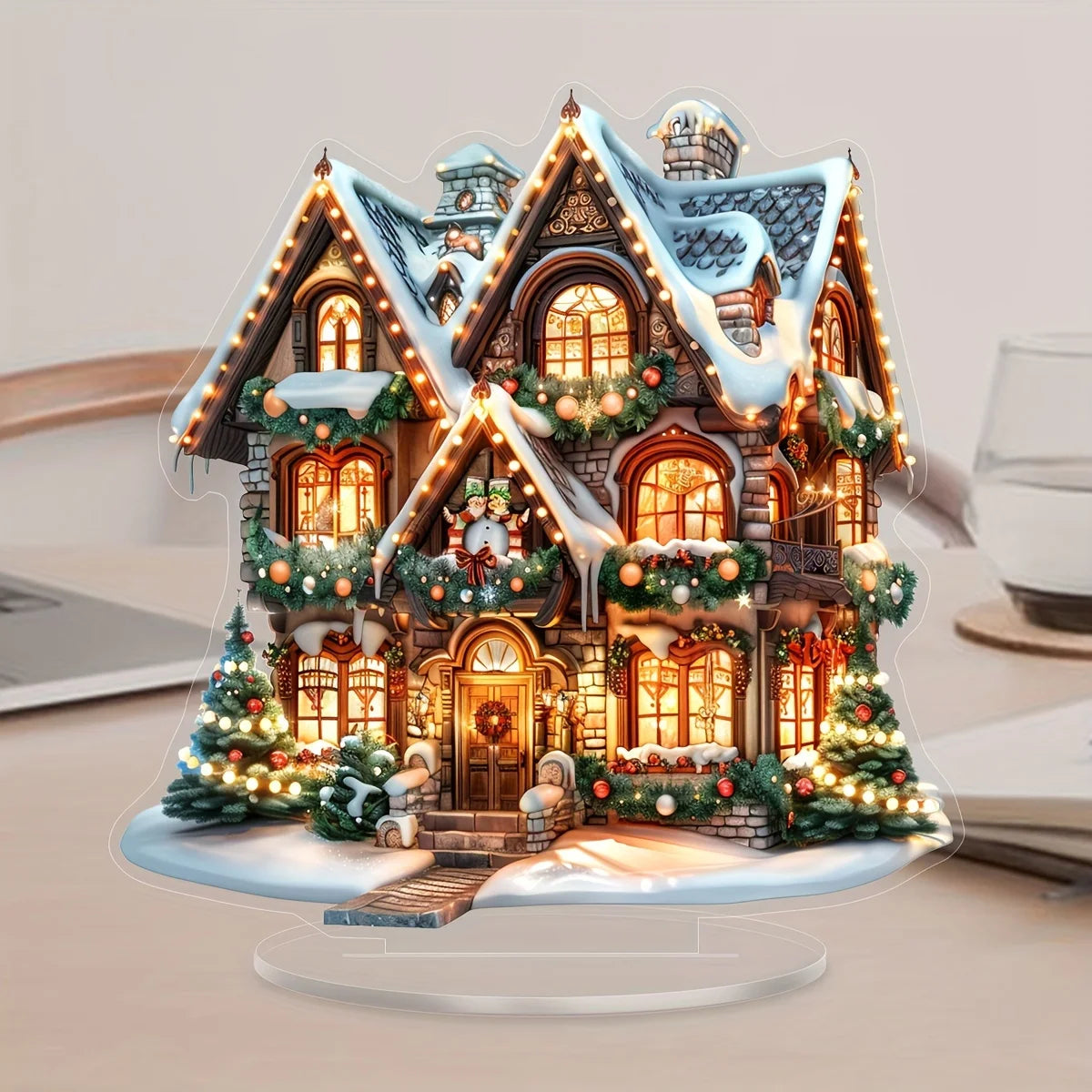 Christmas Acrylic Hanging Ornament – 2D Castle & Snow House Pendant