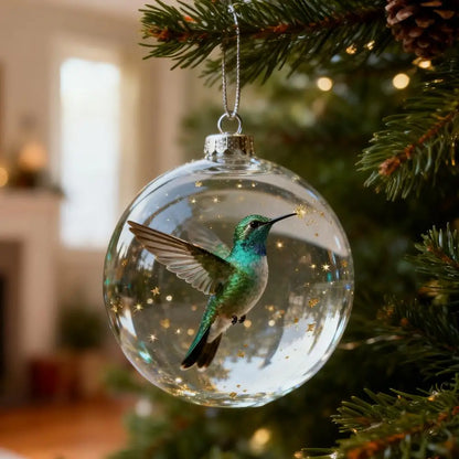 Crystal Clear Cardinal Bird Ball Ornament — 3D Nature Holiday Tree Decor