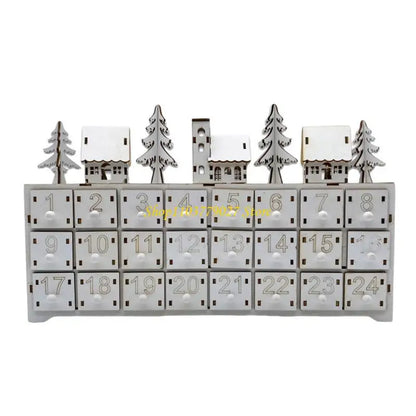 24-Day Christmas Countdown Advent Calendar with LED Lights — Wooden Snowman Decor