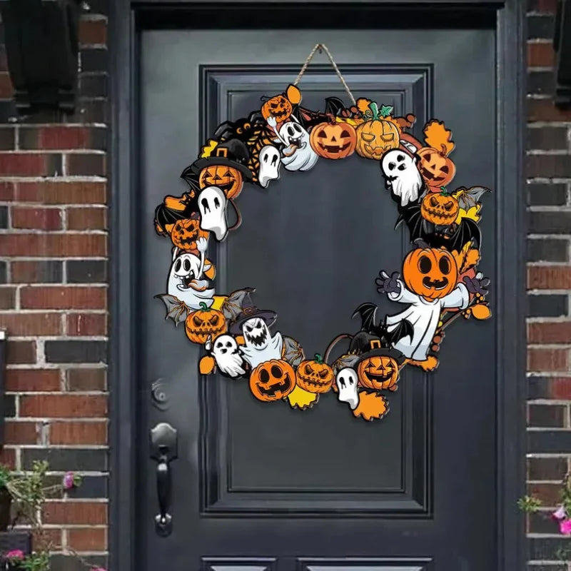 Halloween Pumpkin & Ghost Wooden Wall Sign — Hanging Plaque for Wreaths, Doors & Home Decor