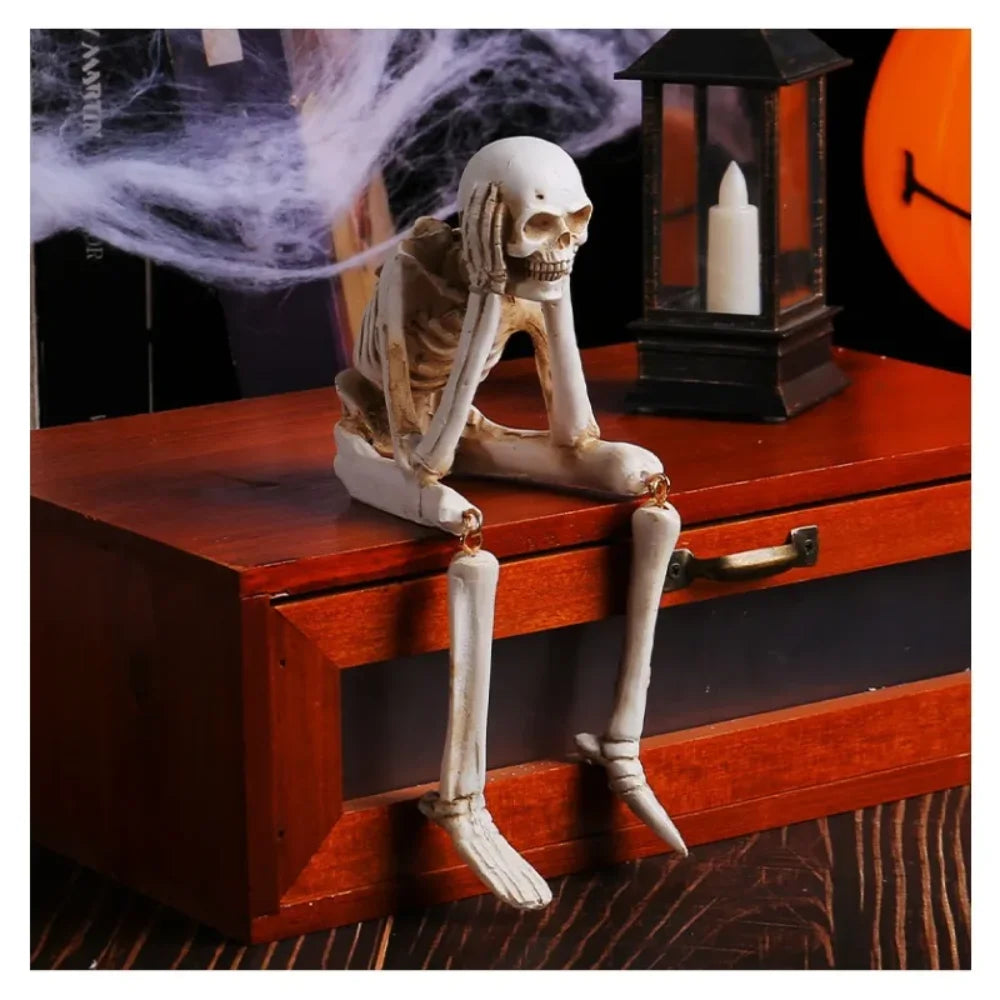 See No Evil Skeleton Figurine Set — Resin Skull Bookshelf & Halloween Decor