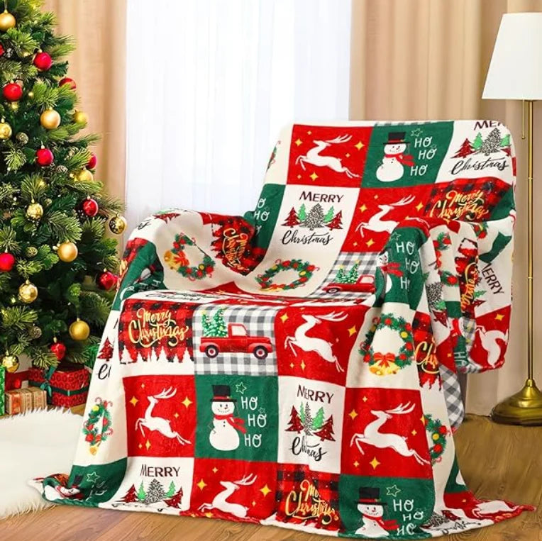 Christmas Throw Blanket, Christmas Decorations Gifts for Women Sherpa Winter Holiday Blanket Soft Christams Throws for Sofa Bed