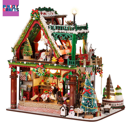 Christmas Snow Scene Wooden DIY Miniature House Kit – LED 3D Puzzle & Creative Holiday Gift
