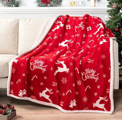 Christmas Throw Blanket, Christmas Decorations Gifts for Women Sherpa Winter Holiday Blanket Soft Christams Throws for Sofa Bed