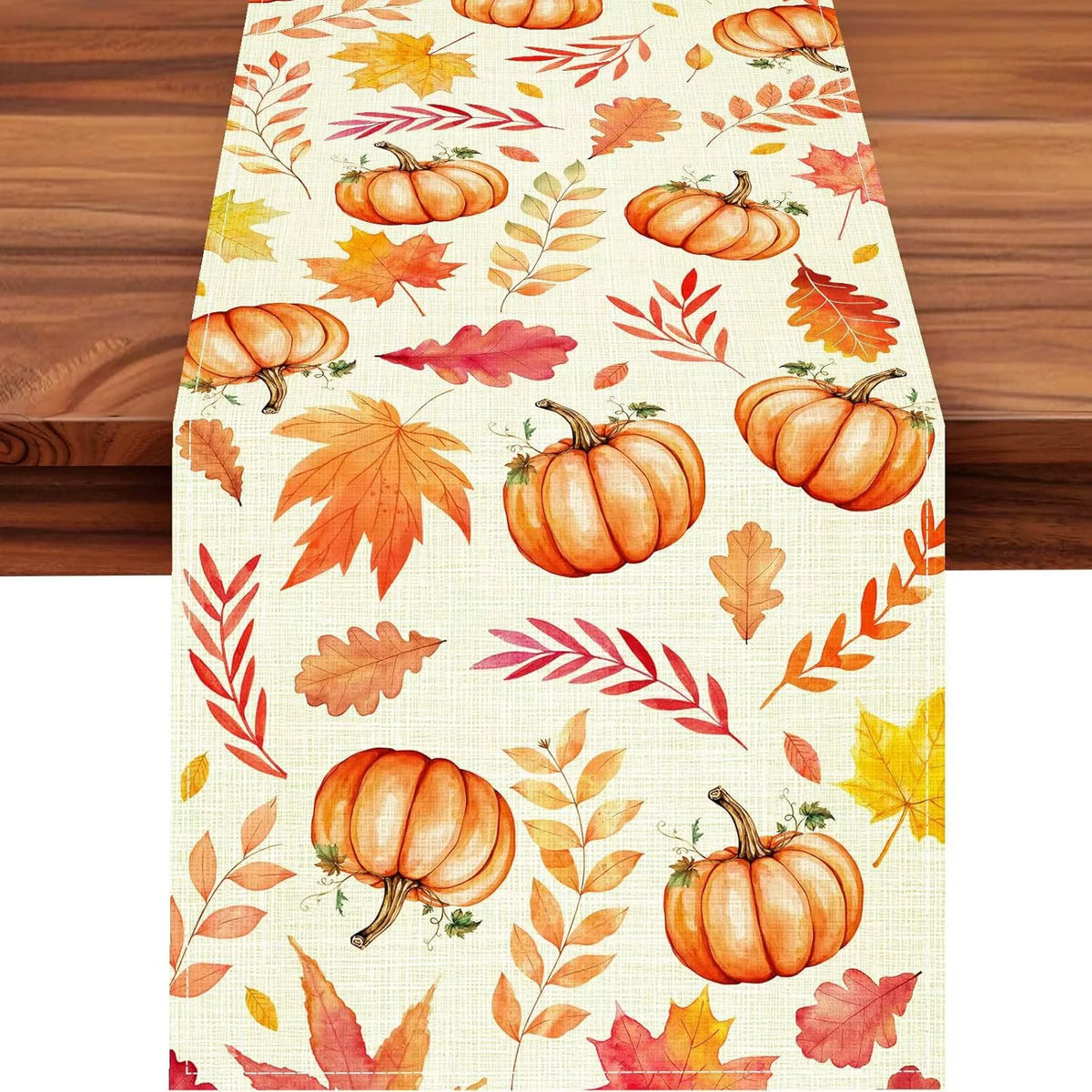 Fall Table Runner Printed Thanksgiving Maple Leaf Linen Runners, Seasonal Autumn Holiday Table Decor for Kitchen, Dining, Party