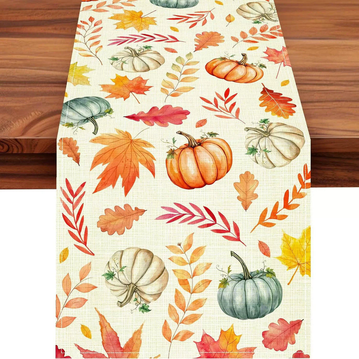 Fall Table Runner Printed Thanksgiving Maple Leaf Linen Runners, Seasonal Autumn Holiday Table Decor for Kitchen, Dining, Party