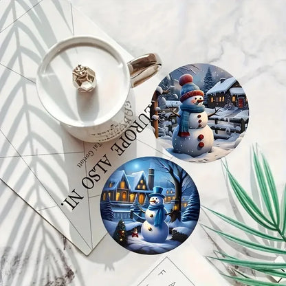 Christmas Wooden Coasters — Set of 8 Anti-Slip Festive Cup Mats for Bar & Home