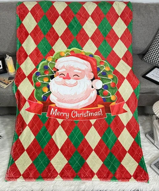 Red Green Christmas Plaid Sherpa Throw Blanket, Buffalo Tartan Check Pattern Warm Blanket, Xmas Holiday Home Decor Cozy Blanket
