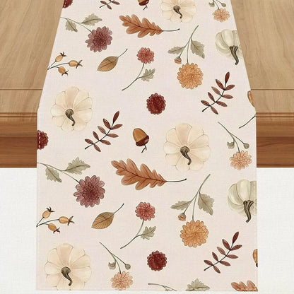 Fall Table Runner Printed Thanksgiving Maple Leaf Linen Runners, Seasonal Autumn Holiday Table Decor for Kitchen, Dining, Party