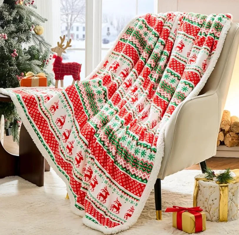 Christmas Throw Blanket, Christmas Decorations Gifts for Women Sherpa Winter Holiday Blanket Soft Christams Throws for Sofa Bed