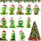 Green Character Christmas Tree Ornament Set — 12-Piece Acrylic Holiday Pendants