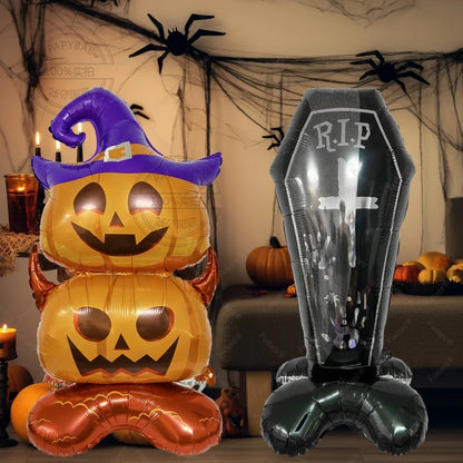 Giant Halloween Foil Standing Balloon — Ghost, Pumpkin, Skull & Haunted Castle Party Decor