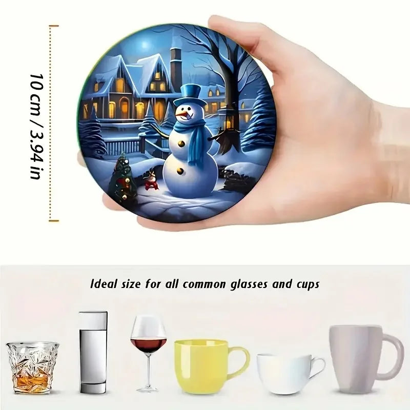 Christmas Wooden Coasters — Set of 8 Anti-Slip Festive Cup Mats for Bar & Home